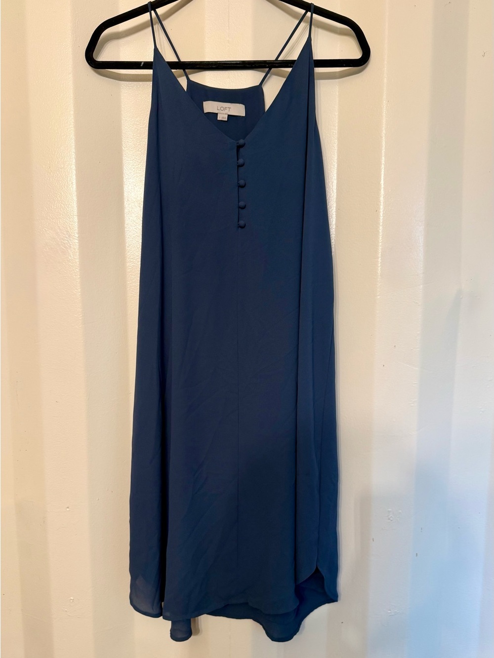 LOFT Navy Midi Dress with Covered Buttons